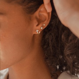 Stud Earrings for Women Trendy, Dainty CZ Star Moon Cartilage Earring Set Hypoallergenic Cute Small Cuff on Earring Stack 14K Gold Plated Stud Earrings for Women Gold Jewelry Cute Stuff