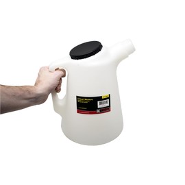 K Tool International 74651 5 Liter Measuring Container with Flex Spout for Garages, Repair Shops and DIY, Graduated Liters, Translucent Body, Includes Dust Cover, Flexible Spout, Cap