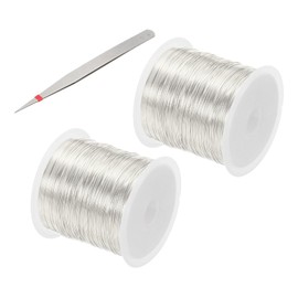 PATIKIL 28 Guage/ 0.3 mm 164 Feet Jewelry Craft Wire, 2 Pcs Copper Beading Wire with Plier for Beading Jewelry Making Supplies Earrings Bracelets Accessories Sculptures Gardening, Silver