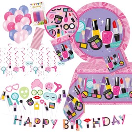 Serves 30 Complete Spa Birthday Party Supplies Includes Plates,Napkins,Table Covers, Banner, Swirls, Balloons, Photo Props Spa Party Birthday Party