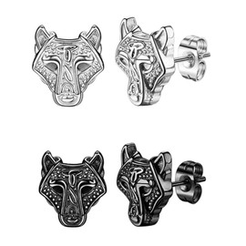 Celtic Wolf Norse Viking Jewelry Sterling Silver/Stainless Steel Stud Earrings (Black)