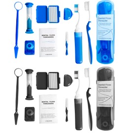 Wenge Kit de cuidado oral portátil de ortodoncia – Paquete de 2 – Kit de viaje para pacientes, cepillo de dientes de cera de cepillado interdental (azul_negro)