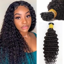 Microlink Curly I Tip Human Hair Extension Pre Bonded Deep Wave Brazilian Remy Hair Micro Beads Keratin Stick I Tip Hair Natural Black 100Strands 100g 30Inch