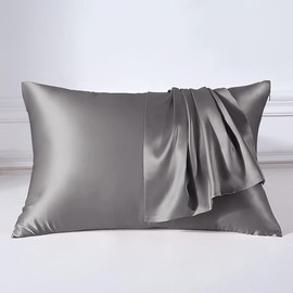 THXSILK 22 Momme Silk Pillowcase, 100% Silk Pillowcase Sofa Cushion Cover, Anti Mite Zip Silk Pillowcase, Grey, 40 x 80 cm