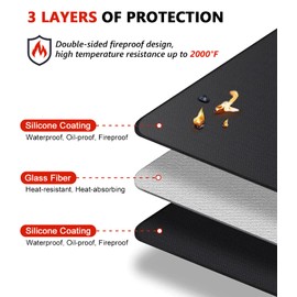 Protebox 60 x 40 inch Under Grill Mats for Outdoor Grill, Double-Sided Fireproof Deck and Patio Protector Mat, Waterproof Oil-Proof BBQ Floor Pad Indoor Fire Pit Fireplace Mat