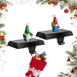 Guojanfon 2 Pack Christmas Stocking Holders,Heavy Duty Metal Mantel Hangers with Magnetic Resin Gnome for Fireplace Home Shelf,Xmas Hanging Hooks for Christmas Xmas Party Decoration