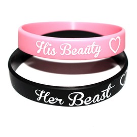 4Pcs Couple Silicone Bracelets Wristband His Beauty Her Beast Sports Bracelet I am His Queen Her King Bracelet for Women Men Valentine's Day Jewelry