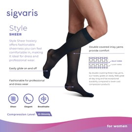 Sigvaris Style Sheer 780 Women’s Closed Toe Knee-High Moisture Wicking Stockings - Light & Comfortable Compression Stocking 20-30mmHg to Relieve Vein Issues - Small Long - Warm Sand