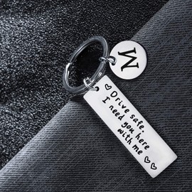 BESPMOSP Drive Safe Keychain Appreciatione Keychain 26 Letter Keychain Father's Day Birthday Gift Gifts for Husband Dad Boyfriend (Drive Safe M)