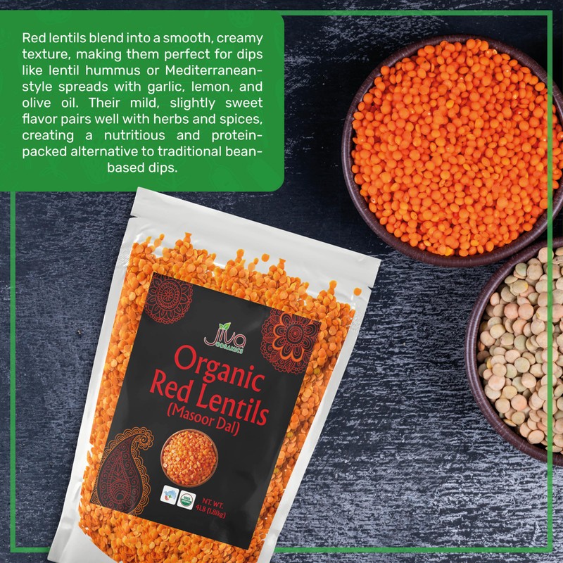 Jiva Organic Split Red Lentils 4 Pound LARGE Bag -
