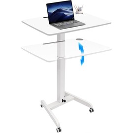 JSJCCTESK Mobile Standing Desk with 30° Tilting Desktop, Portable Rolling Standing, Height Adjustable Sit Stand Foldable with Wheels, Mobile Desk Workstation for Home Office (White, Large)