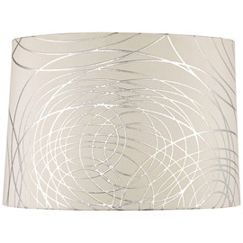Cream with Silver Circles Large Drum Lamp Shade 15" Top x 16" Bottom x 11" High (Spider) Replacement with Harp and Finial - Springcrest