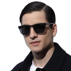 CARFIA Men's Polarised Sunglasses Fashion Metal Frame Rectangular UV400 Fashion Glasses for Driving and Fishing, gray