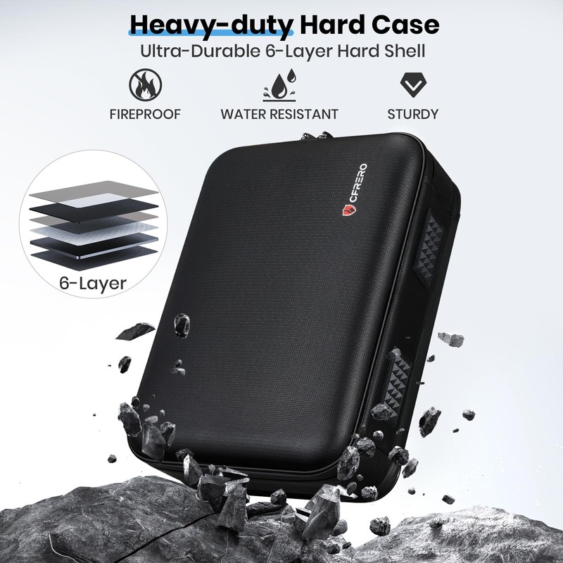 Fireproof Document Box Double-Zip, Hard-shell Waterproof Fire Proof Bag with