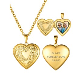 U7 Photo Pendant Necklace, Heart Motif, Women, Accessories Platinum Plated, Keepsake, Amulet, No Engraving Required, Type C, Gold