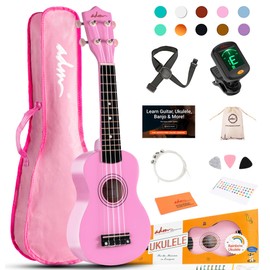 ADM Ukulele for Beginners Hawaiian Wood Ukelele Kit for Kids Adult Student Starter Professional Ukalelee Pack Bundle with Free Lessons Gig Bag Strap Nylon String Tuner (Pink, 21 Inch)