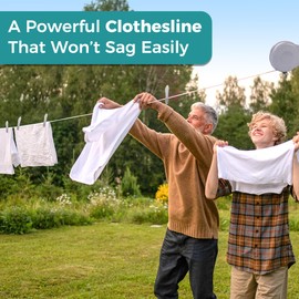 JS HANGER Retractable Clothesline Outdoor Indoor Laundry Line - 49 FT Single Lines Heavy Duty Wall Mounted Washing Line, Portable Clothes Drying Line with 24pcs Free Pegs