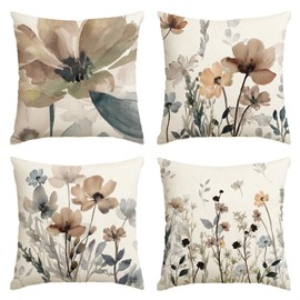 Artoid Mode Wild Flowers Leaves Geometric Pattern Spring Cushion Covers Set of 4 40 x 40 cm Seasonal Decorative Cushion Cover Couch Living Room Decoration