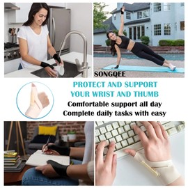 SONGQEE Ultra-thin Wrist Thumb Support Brace, Elastic Thumb Compression Sleeve for Arthritis, Adjustable Thumb Protector Glove Hand Bandage for Tendonitis, Relieve Joint Pain, Sprain, Fingerless
