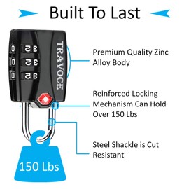TSA Approved Luggage Locks, Travel Locks Which Also Work Great as Gym Locks, Toolbox Lock, Backpack and More, Black 1 Pack