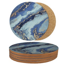 Coasters for Drinks 6 Pcs Abstract Blue Marble Coasters Absorbent Coffee Table Coasters Set,Cork Base,Housewarming Home Decor Bar Coasters