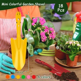 18 Pcs Colorful Garden Shovels Small Metal Hand Trowel Set for Gardening Kids Teens Adults Mini Digging Tools for Succulent Flower Soil Planting Weeding Transplanting, 6 Colors (11 X 3 Inch)