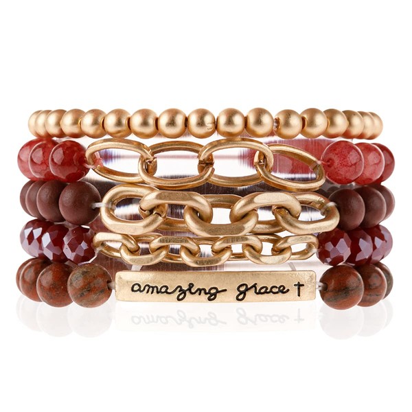 RIAH FASHION Inspirational Message Stretch Prayer Bead Bracelet - Natural