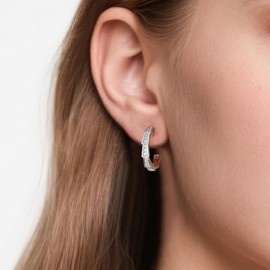 KSTYLE Moissanite Hoop Earrings for Women White Gold Plated S925 Sterling Silver Small Huggie Earring for Girlfriend Wife Her (16mm, D Color, VVS1 Clarity)