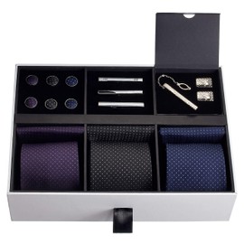 Premium Men’s Gift Tie Set Silky Necktie Pocket Squares Tie Clips Cufflinks For Men