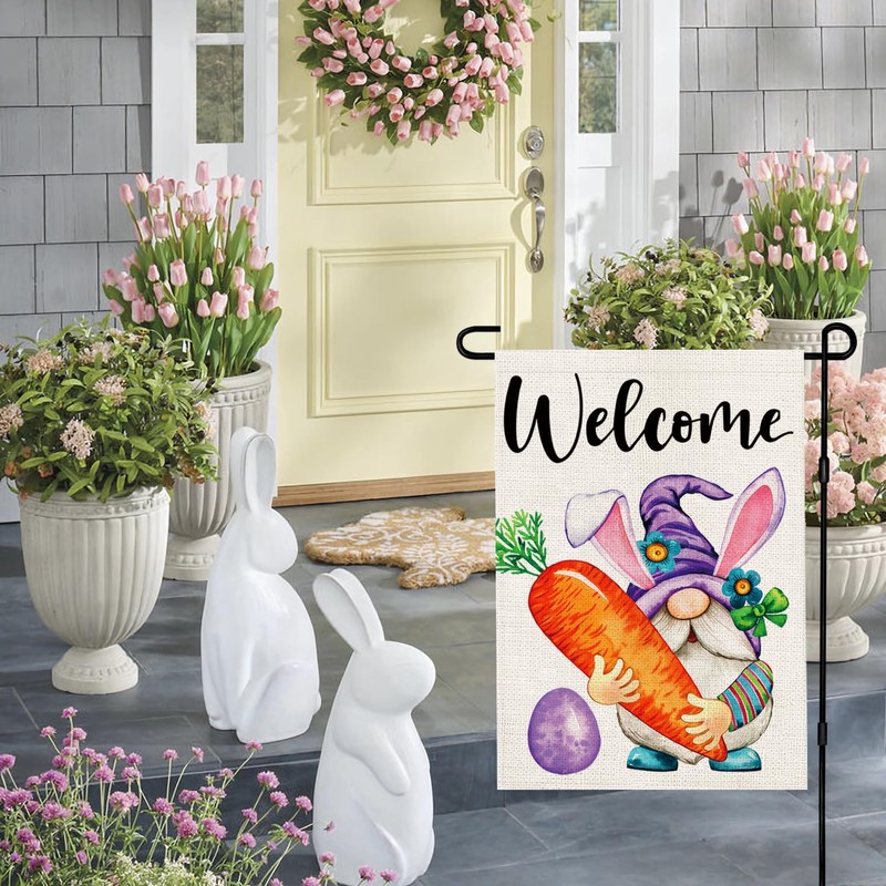 zeevly Easter Gnomes Garden Flag 12x18 Inch Double Sided Carrot