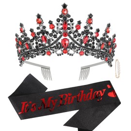 CURASA Birthday Sash and Crown Black Birthday Sash for Women Birthday Crown Adult Women Black Its My Birthday Sash Birthday Tiara for Women Princess Crown Black Birthday Decoration Party Favors Gifts