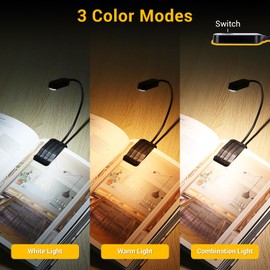 Book Light, Reading Light 2 Pack, Rechargeable Book Light, 3 Colors & Stepless Dimming & 360° Flexible Neck, Lightweight Book Light Clip On, Book Lights for Reading at Night in Bed, Book Lovers Gifts
