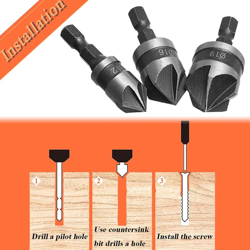 Bestgle 5 Flutes Countersink Chamfer Drill Bits, 90 Degree Chamfering