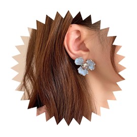 Yienate Unique Blue Flower Earrings Studs Vintage Floral Petal Earrings Statement French Blue Iris Flower Earrings Studs Bridal Wedding Prom Earrings Jewelry for Women and Girls