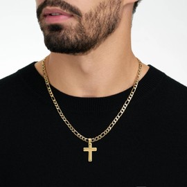 NOMOKOS Figaro Chain for Men - 14K White Gold Plated Figaro Chain Cross Necklace for Men, Silver Cross Necklace Men Jewelry Figaro Chain Cross Necklace for Men Gifts 4mm-5mm 22 Inch