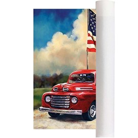 IREDLII - Kit de pintura de diamantes 5D con bandera americana y camioneta roja clásico, decoración perfecta para el hogar y diversión DIY