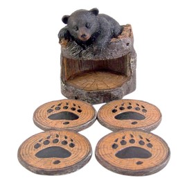 Black Bear Coaster Holder With 4 Coaster Set
