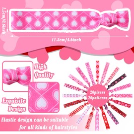 20 Pieces Valentine's Day Ribbon Hair Ties Love Printed No Crease Hair Tie Heart Rose Hair Tying Bands Fold over Elastic Hair Ties Red Lip Knotted Hair Ties for Women Girls Hair Accessories, 20 Styles