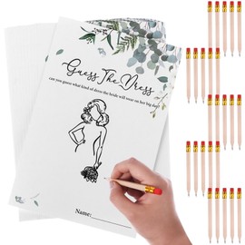 Kklolai 25 Sets Guess The Dress Bridal Shower Games Wedding Shower Hen Party Games Green Leaves Guessing Cards Wooden Pre Sharpened Pencils for Guests Bachelorette Party Supplies Game Ideas