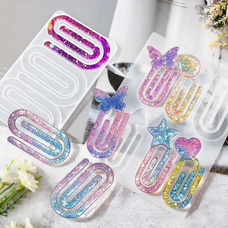 2pcs Paperclip Bookmark Mold, 9-Cavity Silicone White Resin Bookmark Molds