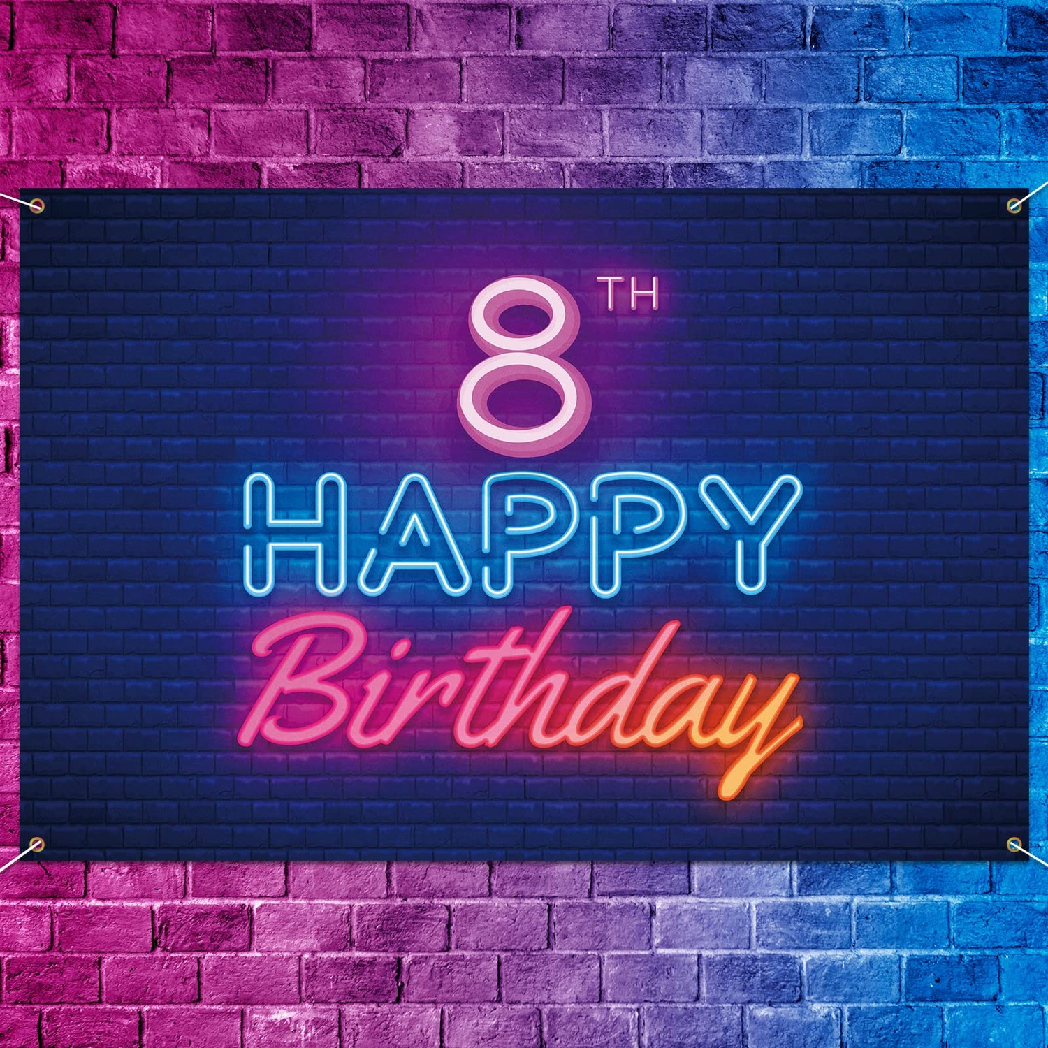 Glow Neon Happy 8th Birthday Backdrop Banner Decor Black – Colorful ...
