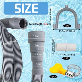LUKIUP Drain Hose Extension, 1/1.5/2/2.5/3/4/5/6 m Drain Hose Washing Machine, with Bracket Connector and Hose Clamps, Expandable Drain Hose for Washing Machines Dishwasher 2.5 m