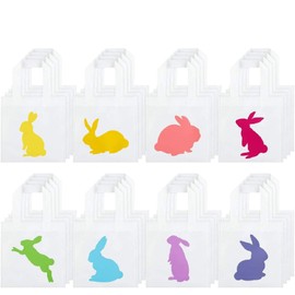 24 Pieces Easter Bunny Bags Easter Gift Tote Bag Non-Woven Treat Bag Rabbit Eggs Candy Bag for Easter Party Supplies, 8 Styles (7.87 x 7.87 Inch)