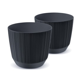 Tymar Flower Pot, Planter, Pack of 2, Plastic Flower Pot, Mat, Round Shape (Diameter 13 cm, (2 Pack), Anthracite)