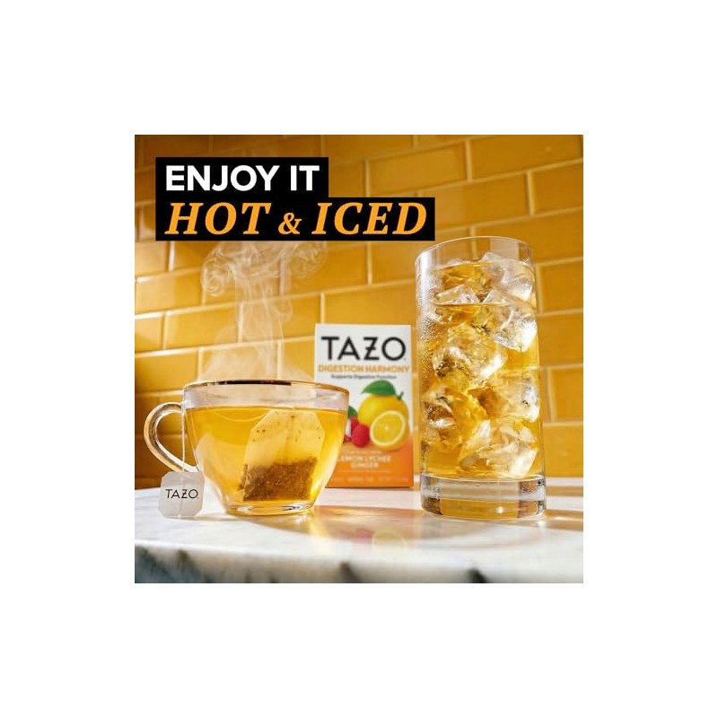 TAZO Herbal Tea Bags, Digestion Harmony Lemon Lychee Ginger, 16
