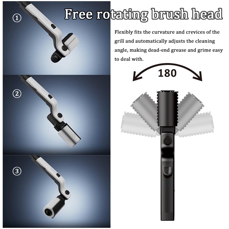 New Electric BBQ Grill Brush,Rechargeable BBQ Cleaning Brush,Carries Two Replacement