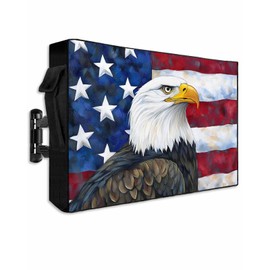 4th of July Patriotic Outdoor TV Cover 30 to 32 Inch, Eagle Blue Red Stars Strips Oil Painting Style TV Screen Protector with Zipper and Pocket Waterproof/Weatherproof 30"L x 19"H Outside Covers