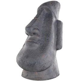 Deco 79 Magnesium Oxide People Indoor Outdoor Planter Distressed Textured Easter Island Head Large Planter Pot, Planter 13" x 19" x 25", Black