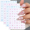 4 Blätter Schleife Nagel-Sticker für Nagelkunst, 5D selbstklebend, Schleifen-Nageldecoration, Rosa