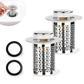 2pcs Stainless Steel Floor Drain Filter, Short-Styled Multifunctional Pop-Up Sink Drain Filter Bathroom Sink Stopper Bathtub Sink Drain Strainer for Kitchen Bathroom